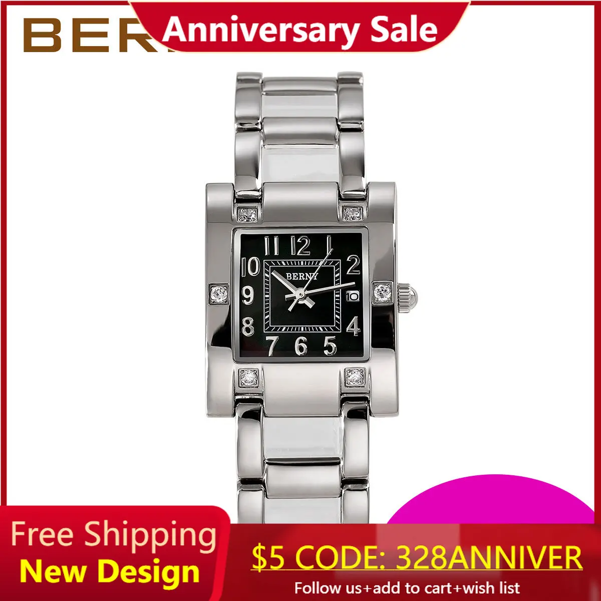 

Часы женские Кварцевые водонепроницаемые, 3 АТМ, из нержавеющей стали