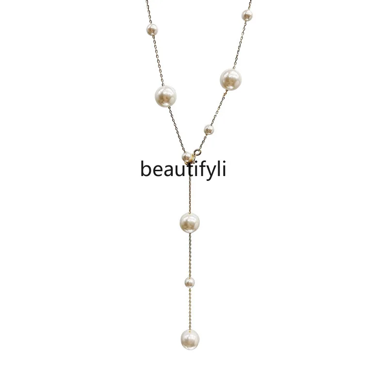 

yj Light Luxury Minority Necklace S925 Sterling Silver Pearl Necklace Fashion Design Starry Sky Clavicle Chain Accessories