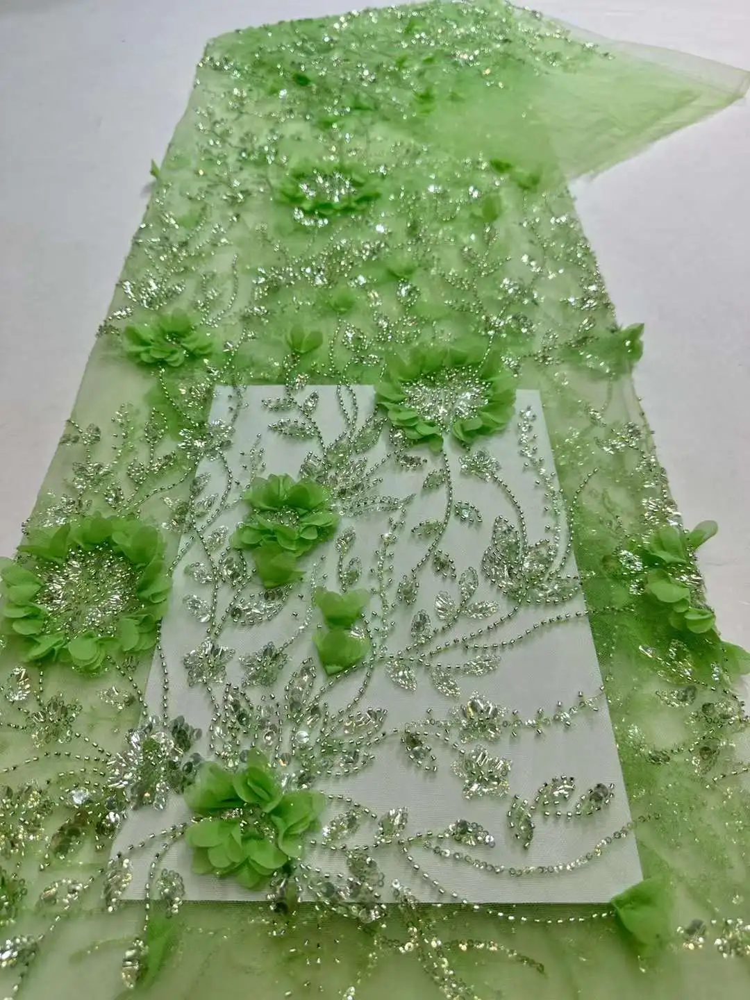 

5 ярдов, новинка, высокое качество, 3D элегантная очень мягкая Тюлевая сетка с множеством камней, кружева для свадебного платья NN3198_R