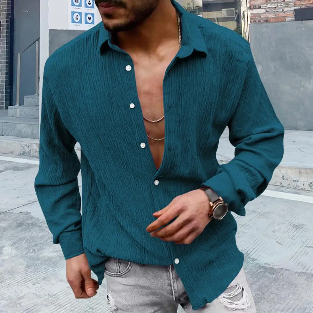 

Formal Men Shirt Versatile Men's Cardigan Shirts Casual Formal Business Tops with Single-breasted Buttons Turn-down for Fall