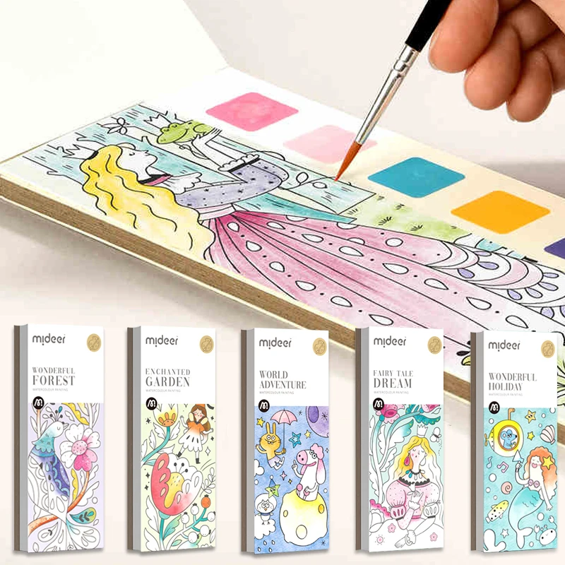 

New 6 Coloring Books 20page Watercolor Paper Comes With Paint Portable For Adults Gouache Art Painting Supplies Artist Tool Set