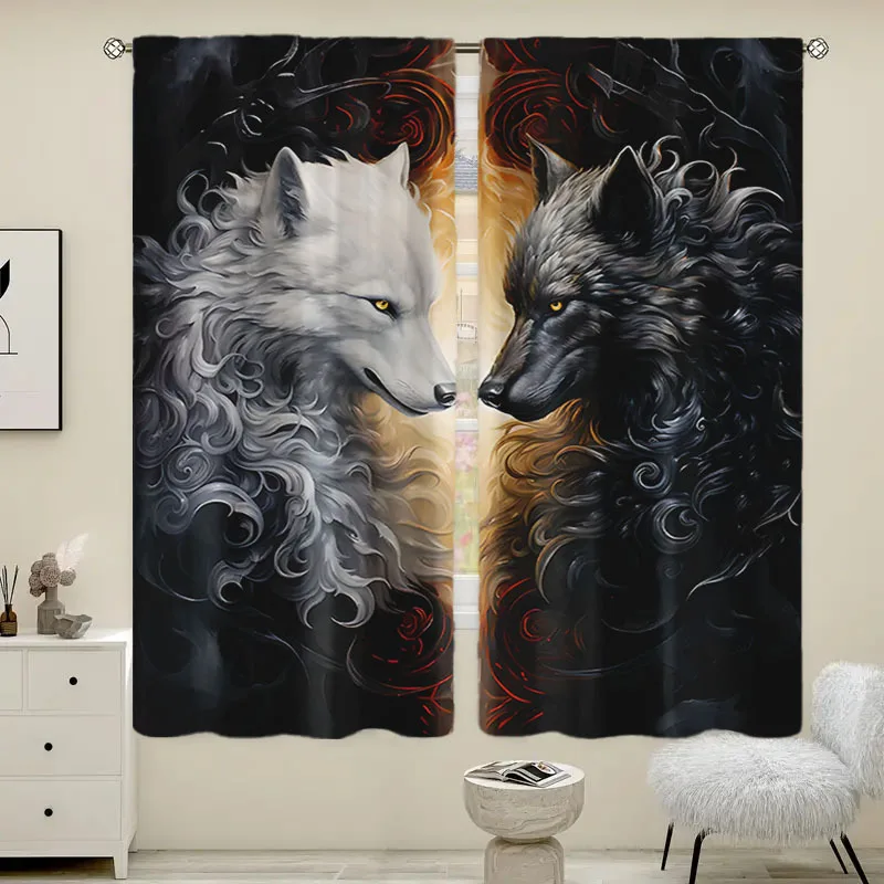 

2 шт. черно-белых штор с принтом волка, шторы-мешки 30*65, спальня и гостиная, , украшение для дома