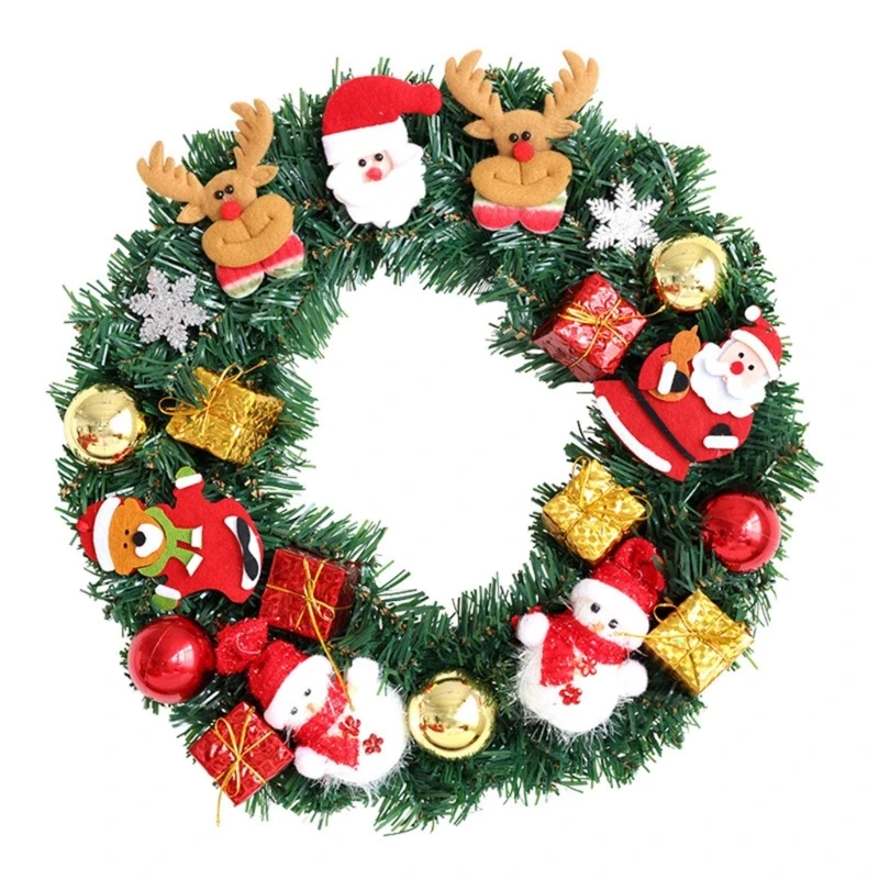 

New Vibrant Holiday Christmas Wreath with Gnome, Bells & Flowers Door Ornaments