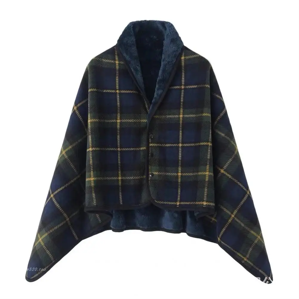 

Wearable Unisex Plaid Fleece Blanket with Button Double Layer Thickened Knee Blanket Soft Napping Shawl Blanket