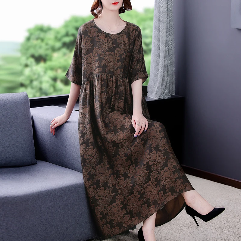 

Женское платье-миди из натурального шелка с цветочным принтом