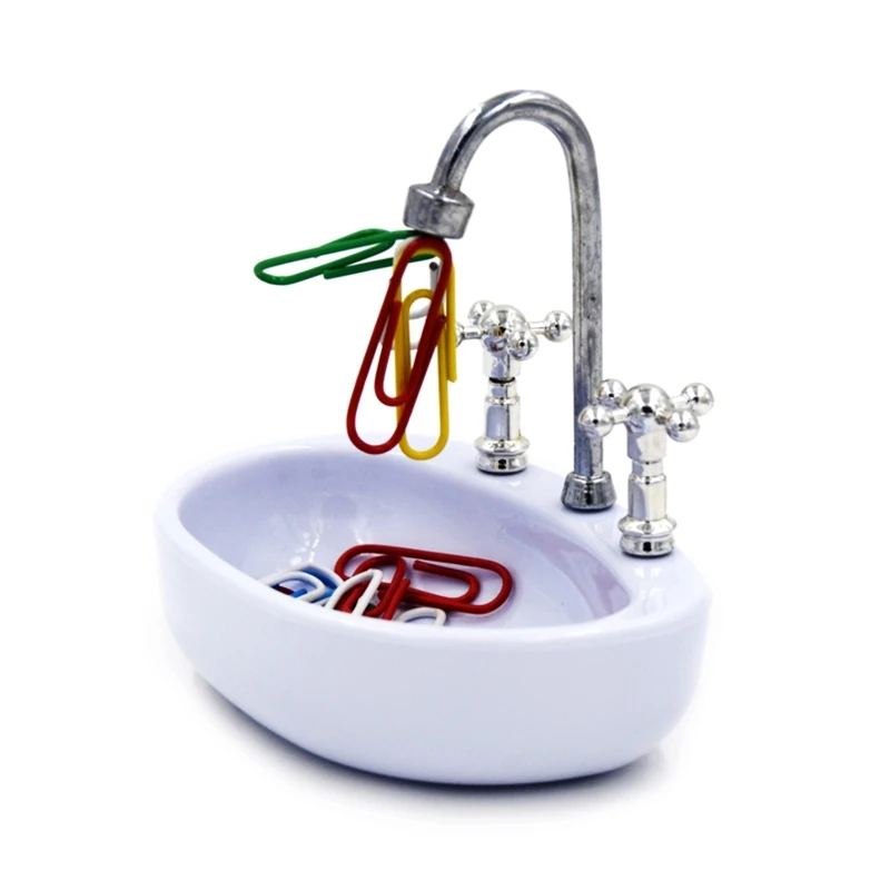 

Washbasin Paper Clips Holder with 15x Paperclips Magnetics for Dollhouse Decor Dropship