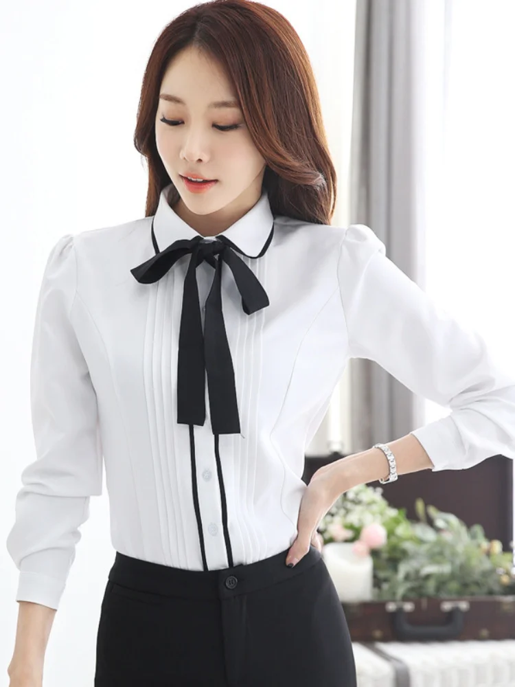 

2023 Korean Fashion White Shirt Women's Long Sleeve Blouse Sweet Student Shirt Bow Girl's Shirts Elegant and Youth Woman Blouses