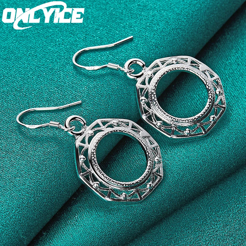 

New Charm 925 Sterling Silver Earrings For Women Wedding Fashion Jewelry Retro Carved Hexagon Drop Earrings Christmas Gifts