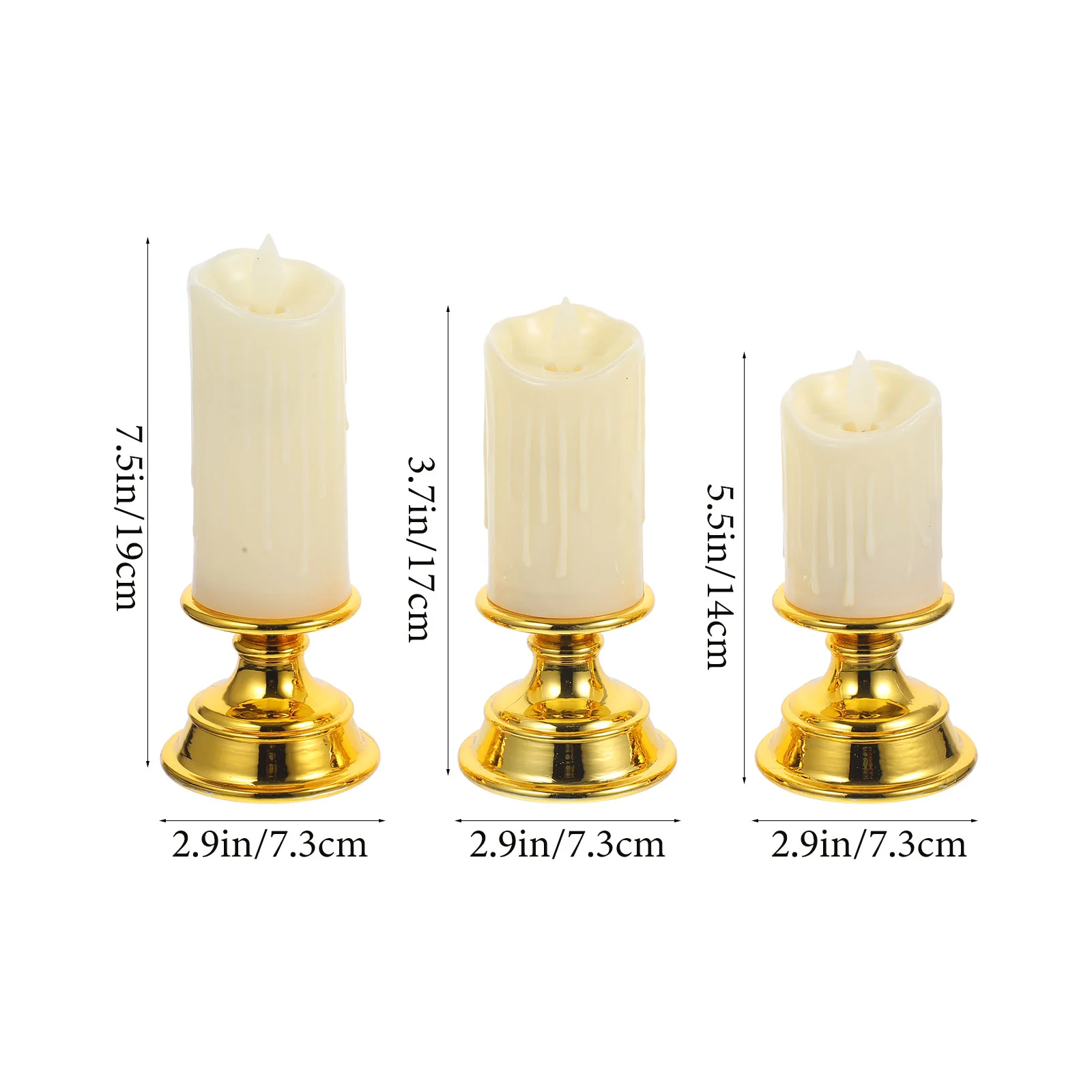 3 шт. беспламенные конические свечи с золотым светом мерцающий по обету