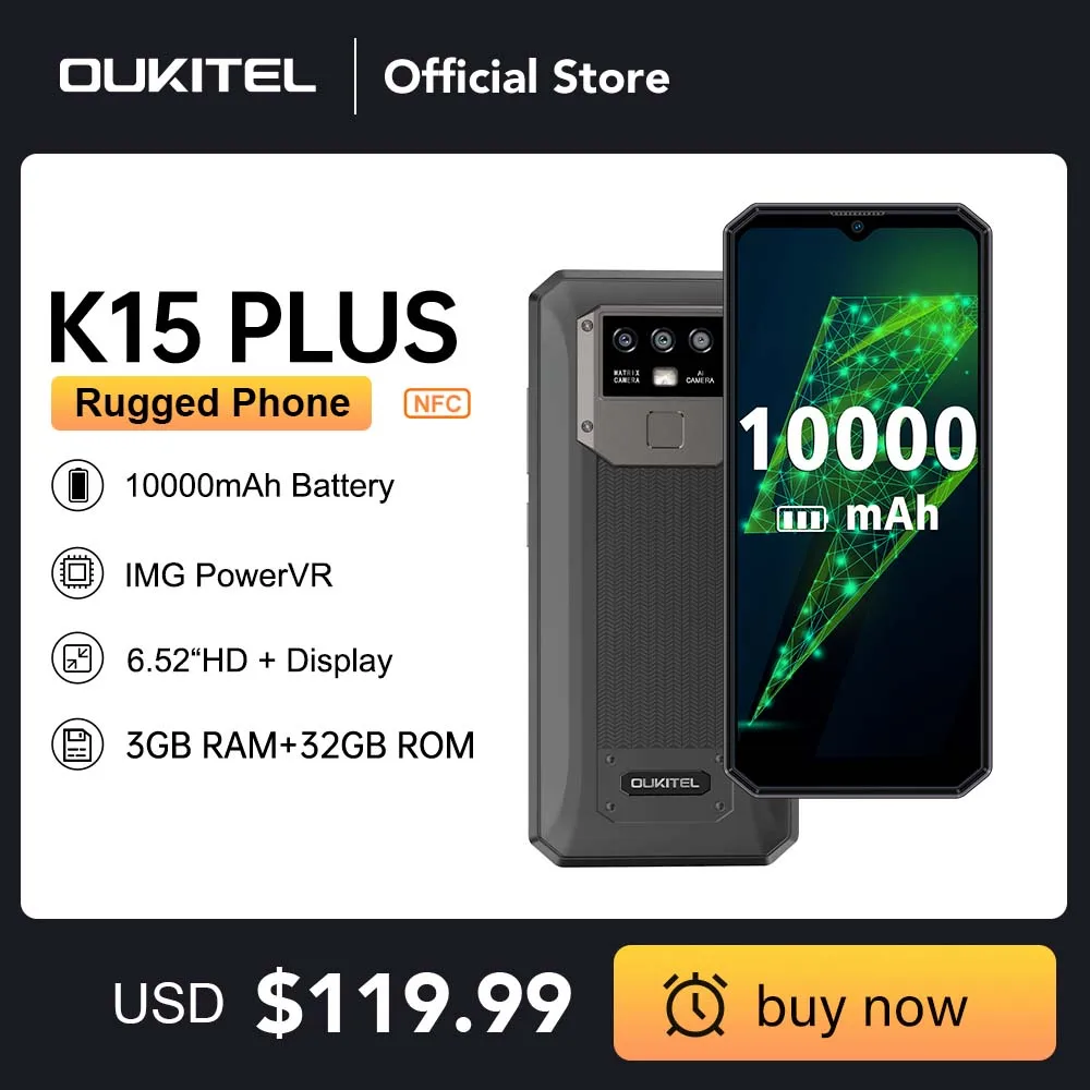 Смартфон OUKITEL K15 Plus/Pro, 10000 мАч, NFC, 6,52 дюйма, 3G/6 ГБ + 32 ГБ/128 ГБ
