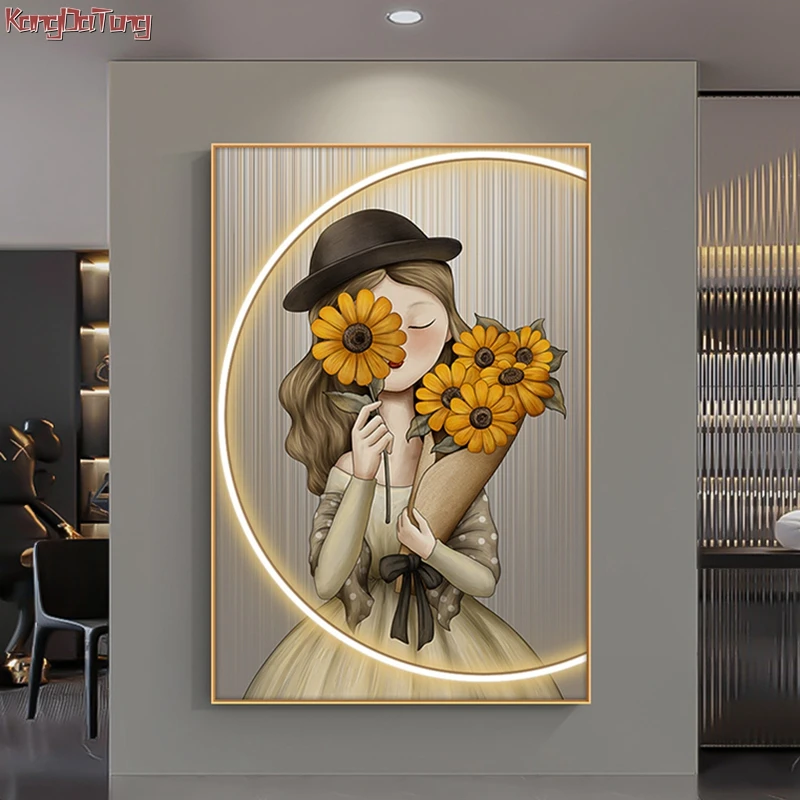 

Modern Sunflower Figure Living Room Interior Painting Bedroom Bedside Dining Room Background Led Wall Lamp Hanging Decoration