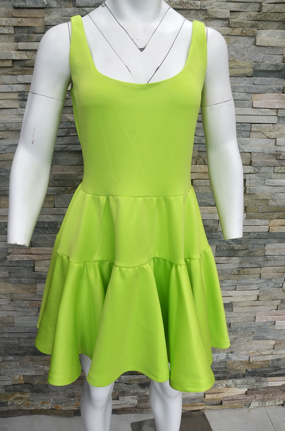 Customized Green Loose Square Collar Mini Dress for Women