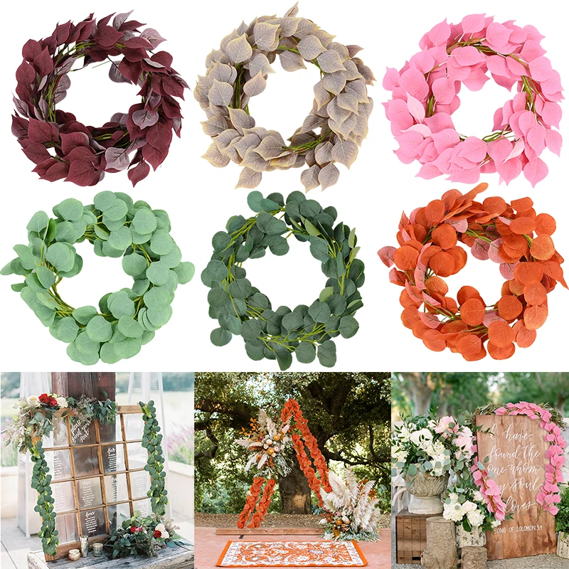 

1M 2M Artificial Eucalyptus Ivy Vine Faux Silk Eucalyptus Green Leaves Garland Leaf Plant Wedding Decoration DIY Arch Backdrop