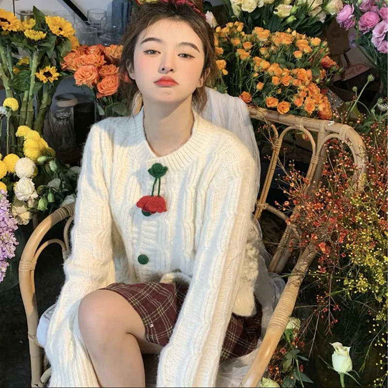 

Sweet Cardigan Thickened Sweater female Soft Waxy V Neck Gentle Knitted Cardigan Autumn Loose Jacket Women cardigan Sweater Top