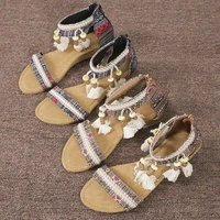 summer ladies boho flat sandals ladies elegant fringe charm ethnic outdoor beach shoes sandalias de mujer xl 35 43