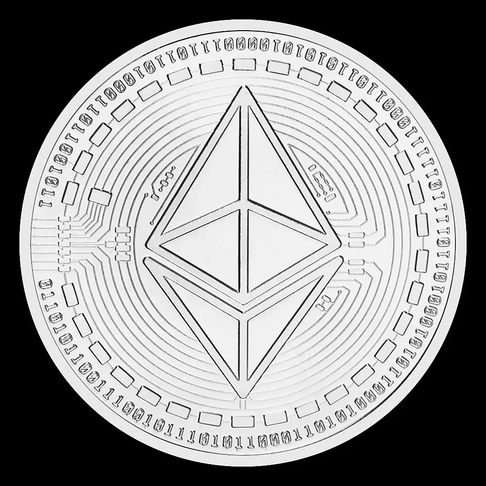 Посеребренная ETH узорная Эфиум Биткойн с тиснением Стерео Цифровая валютная