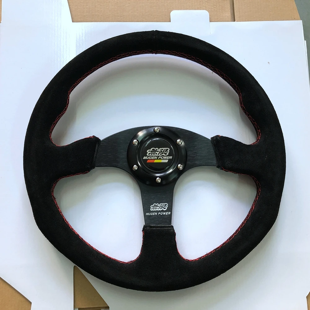 Universal 14Inch JDM Racing MUGEN Steering Wheel Drift Flat Suede Leather Steering Wheel For HONDA TYPER Civic Fit S2000 TOYOTA