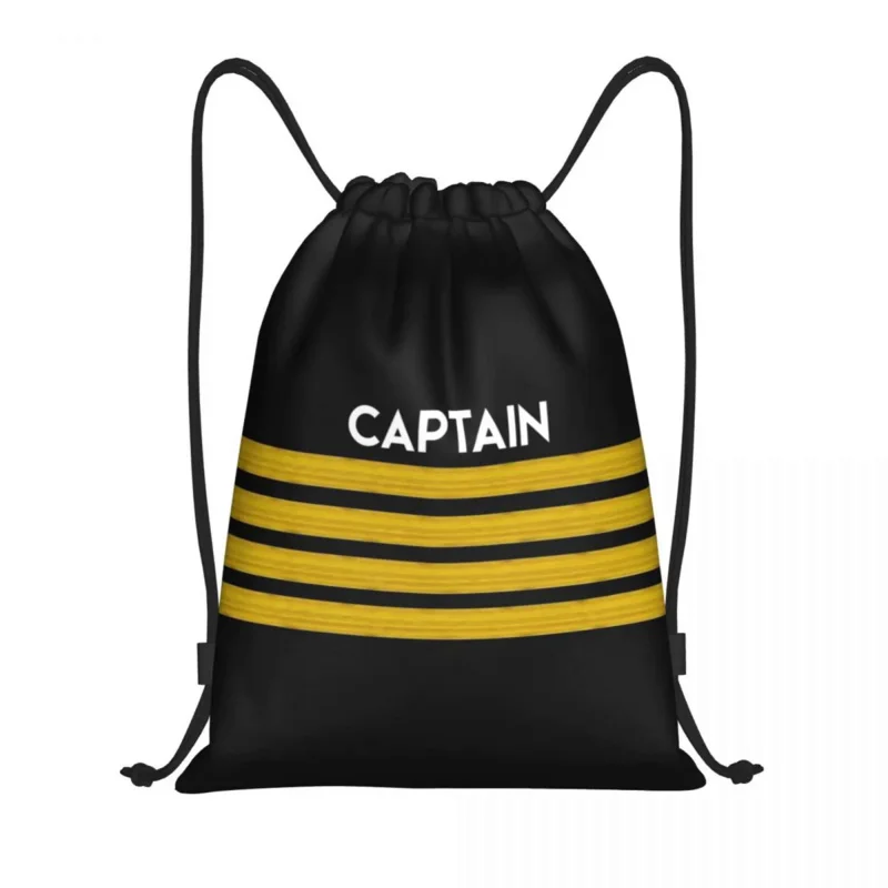 

Stripes Epaulettes Drawstring Backpack Women Men Sport Gym Sackpack Foldable Aviation Airplane Pilot Shopping Bag Sack