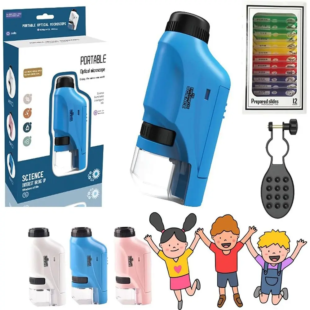Ручной карманный микроскоп с держателем для телефона 60x-120x увеличение детский