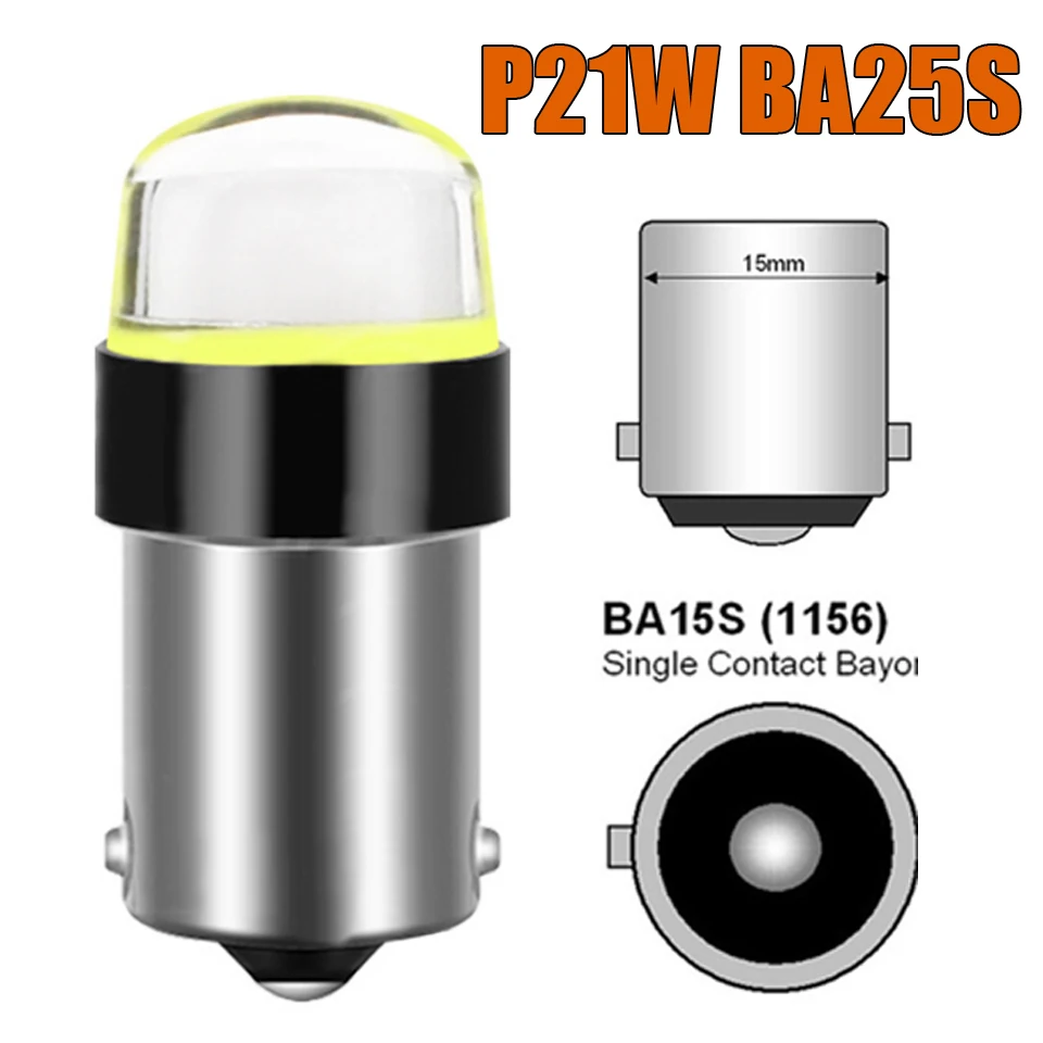 

Newest P21w Led Car Light Silica Lens Cob Ba15s 1156 Signal Light High Bright Auto Brake Light Motor Reverse Lamp Bulb White Red