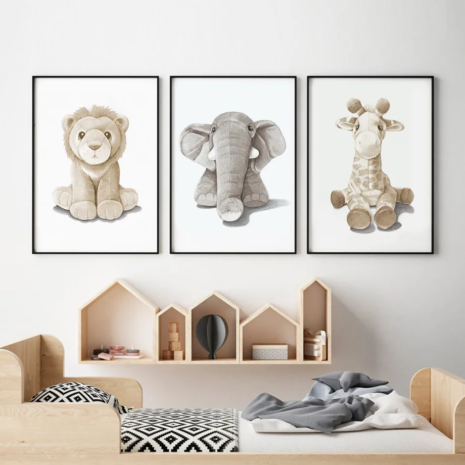 Плюшевая овечка обезьяна Зебра искусство печать на холсте картины стену детская