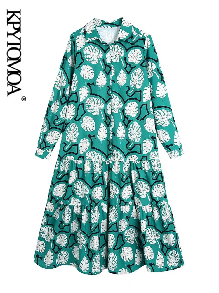 

KPYTOMOA, женское модное платье-рубашка средней длины со вставками и принтом, винтажные женские платья на пуговицах с длинным рукавом, Vestidos Mujer
