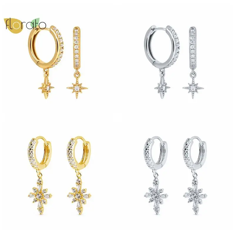 

Luxury Fashion 925 Sterling Silver Ear Buckle Hoop Earrings for Women Star Zircon Piercing Earring Earrings Jewelry Pendientes