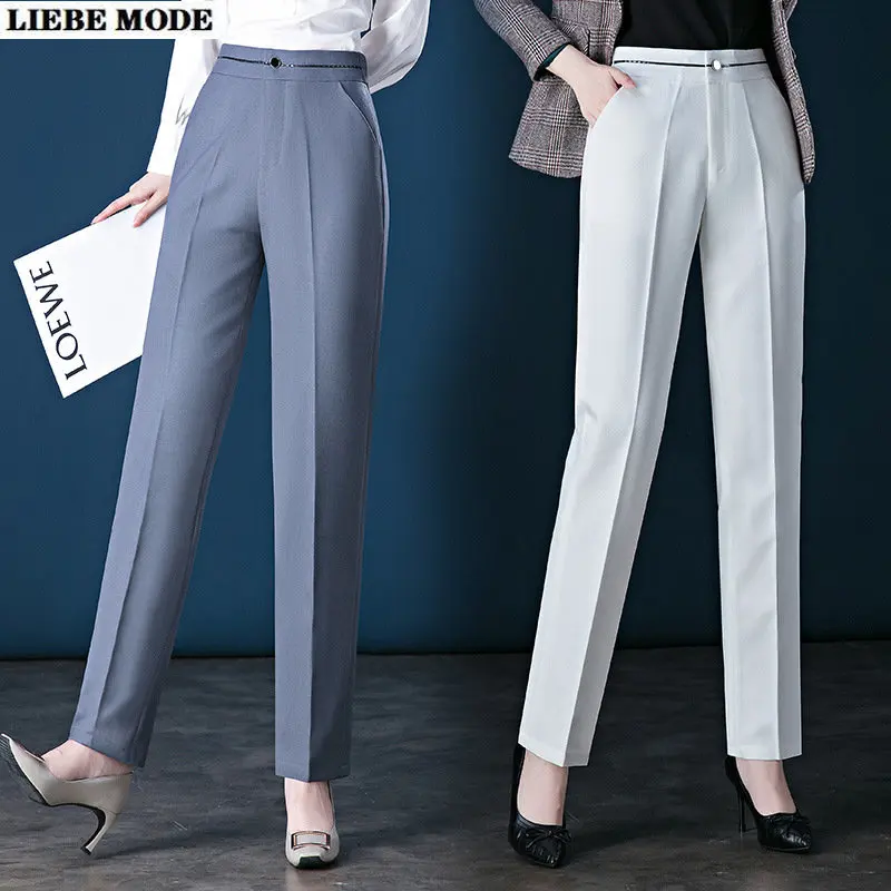 

Женские Стрейчевые прямые брюки с высокой талией и карманами