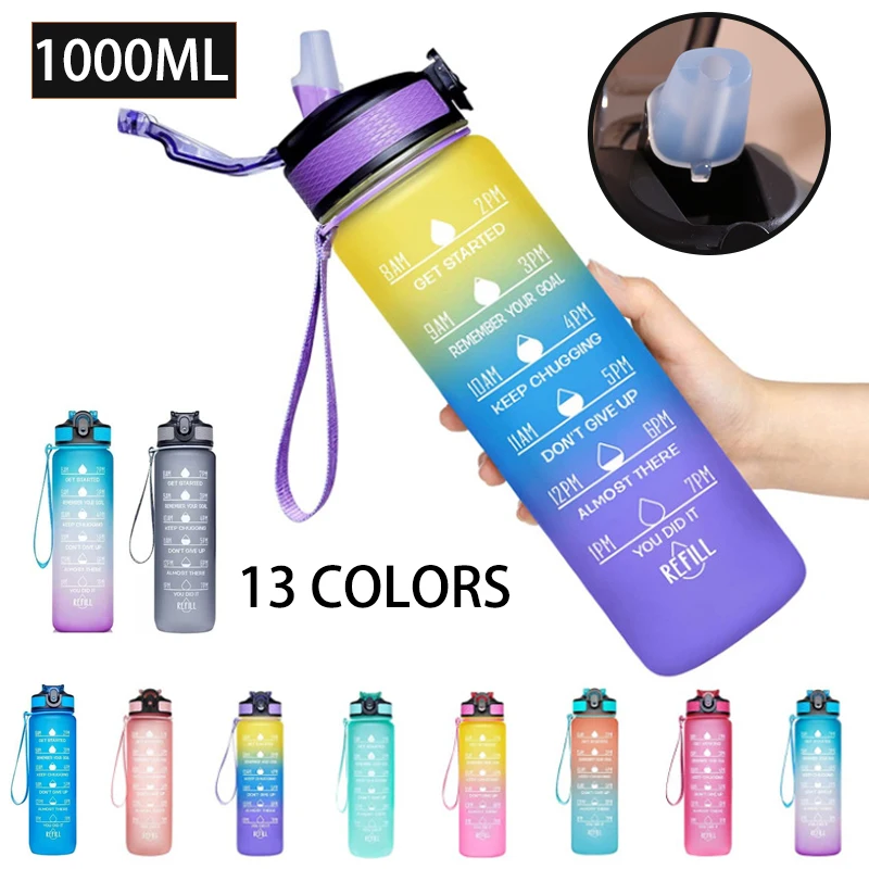 

1 Liter Water Bottle Motivational Sport Water Bottle Leakproof Drinking Bottles Outdoor Travel Plastic Water Bottle for Sports