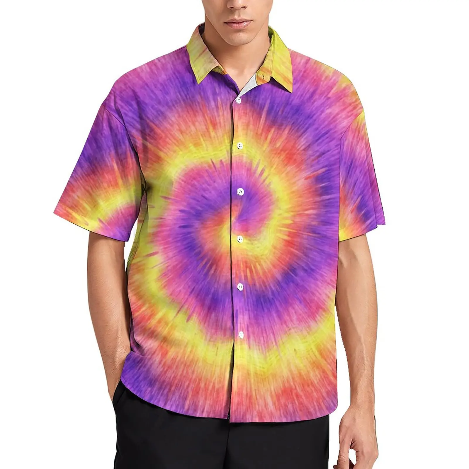 

Tie Dye Swirl Blouses Men Retro Pink Lilac Yellow Casual Shirts Summer Short Sleeves Custom Vintage Oversize Vacation Shirt Gift