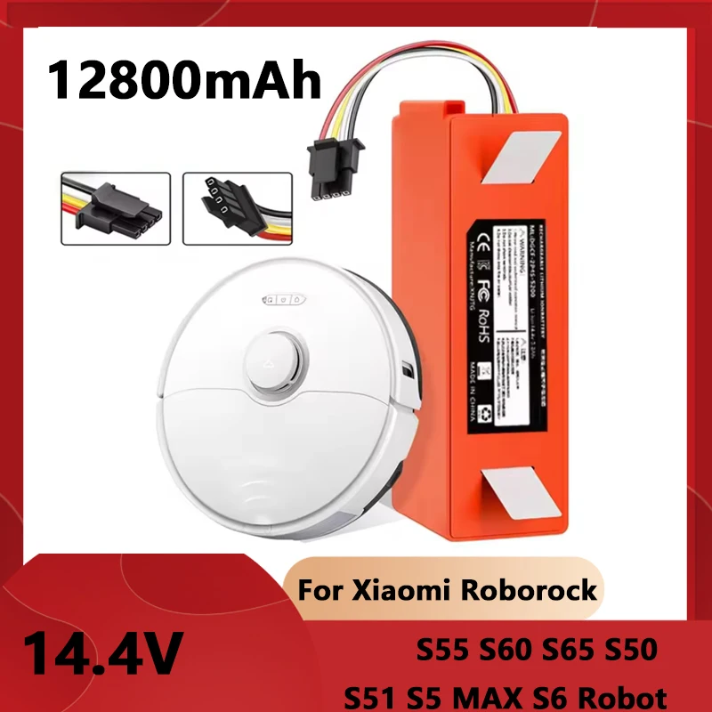 Фото Сменный аккумулятор 14,4 В, 12800 мАч для Roborock S8/S8 MAX/S8 Plus/S8 Pro/S8 Pro Ultra, для пылесосов Xiaomi 1/2 поколения №1