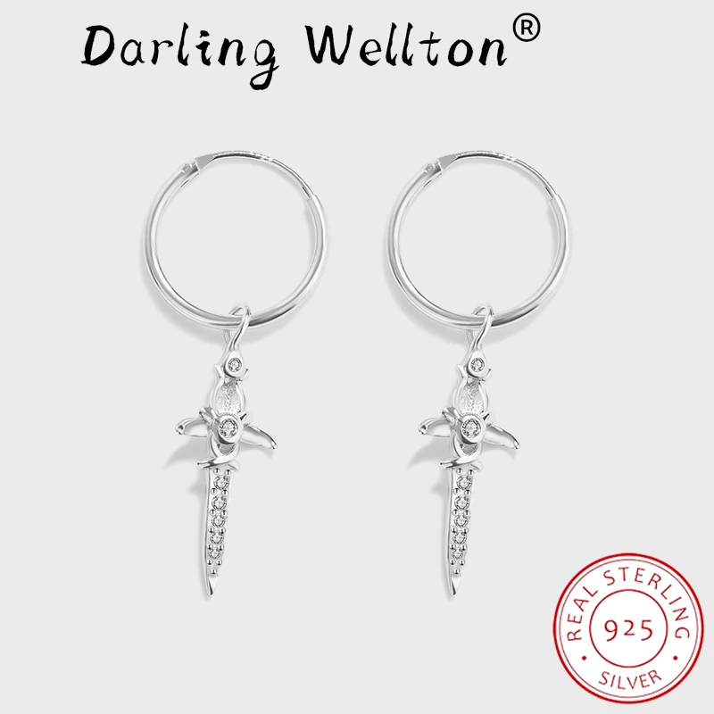 

Creative Large Circle Rotating Cross Round Full Diamond Earrings For Women Butterfly Original Sterling Silver Wedding Jewelry