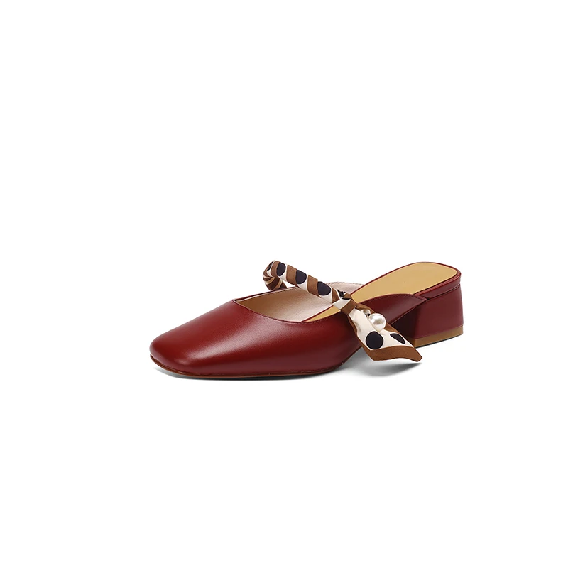 

Женские шлепанцы из натуральной кожи, с ремешком и жемчугом, 22-2022 см