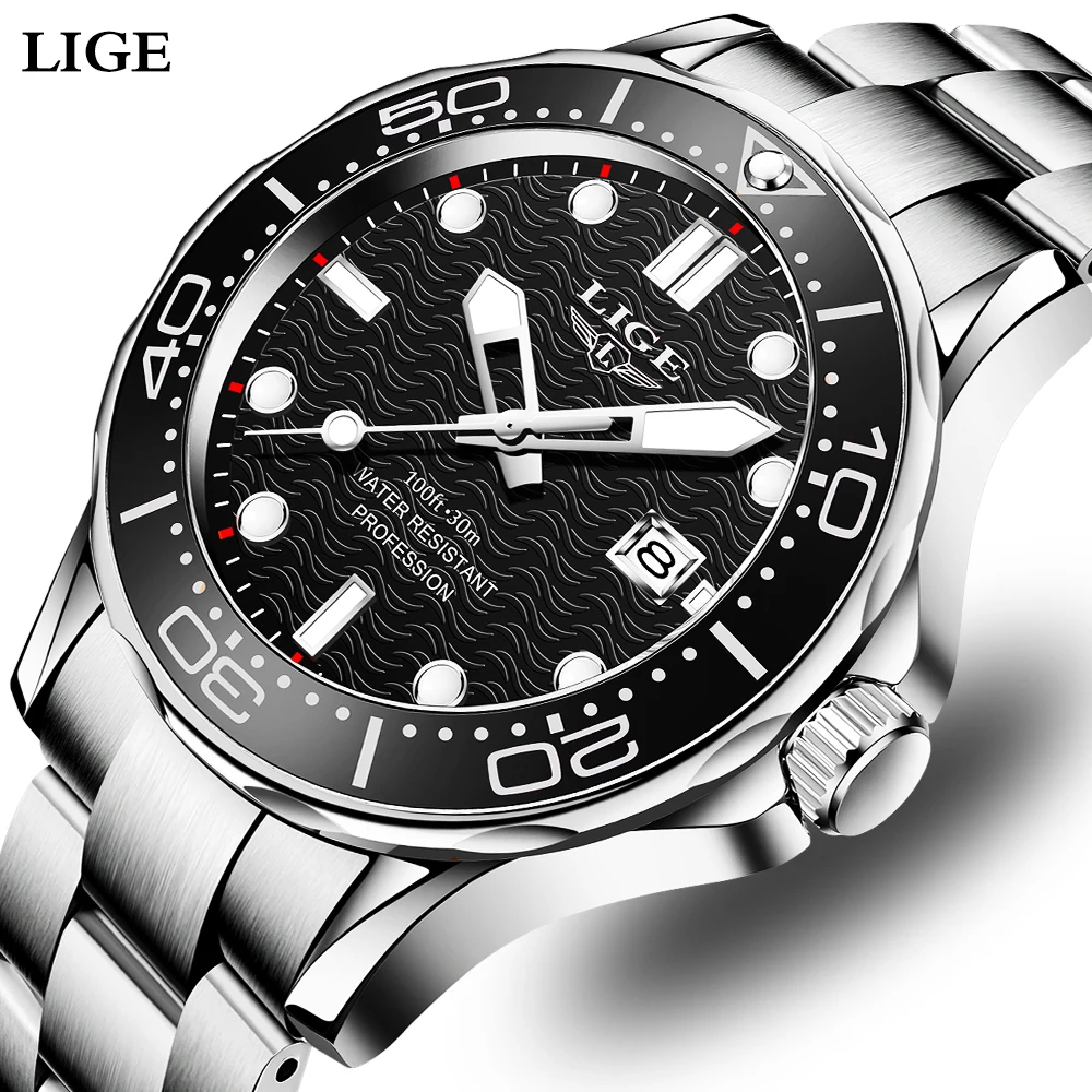 

LIGE Business Man Watch Top Brand Luxury Watch for Men Fashion Waterproof Date Clock Luminous Stainless Steel Quartz Wristwatch