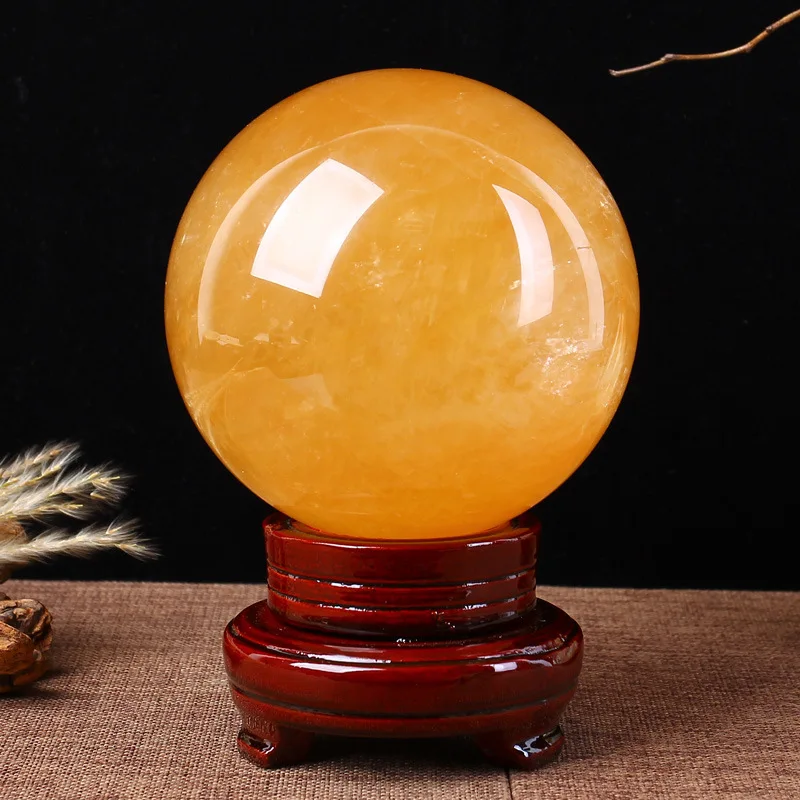 

80mm Natural Iceland Spar Crystal Stone Yellow Calcite Ball Crystal Sphere Ball Healing Stone Home Decoration Lovers Gifts 1pcs