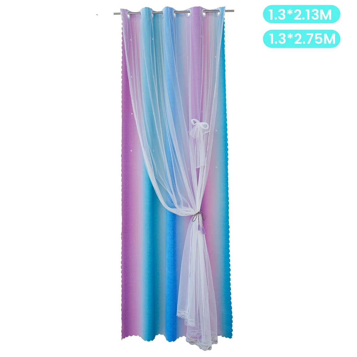 

Шторы блэкаут из прочного полиэстера, двухслойные блестящие занавески с вырезами в виде звезд и бантом, Тюлевое покрытие с градиентом