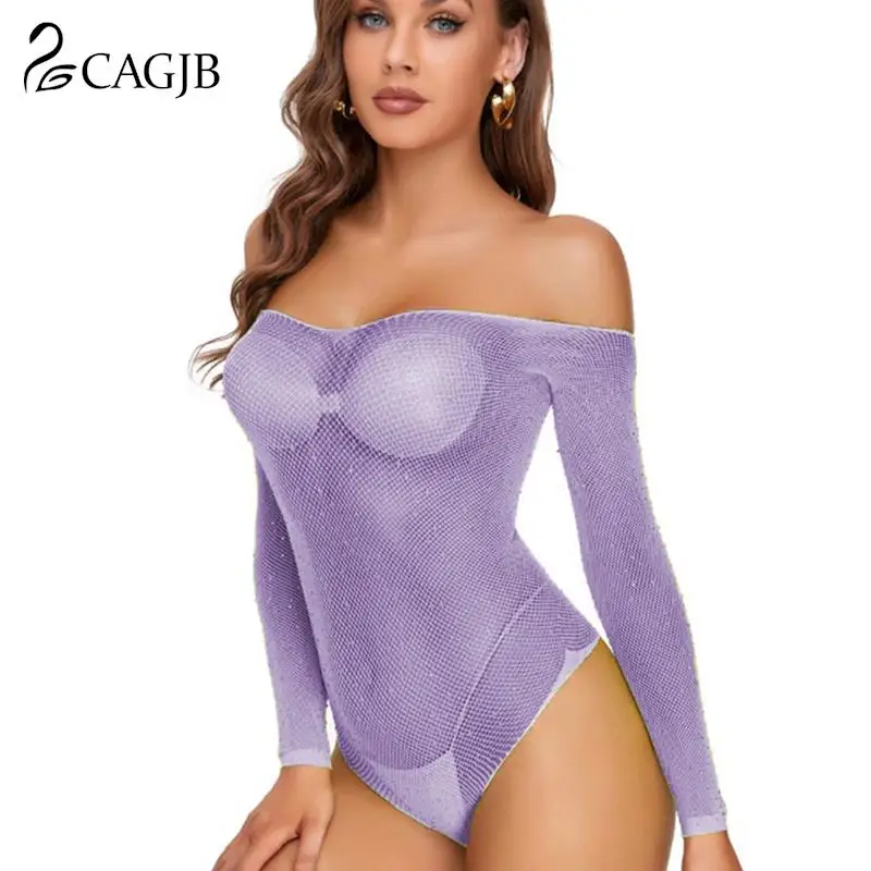 

Sexy Lingerie Crystal Diamonds Rhinestones Sexy Bodysuit Temptation Mesh Full Sleeve Backless Body Suits Bodystocking Lingerie