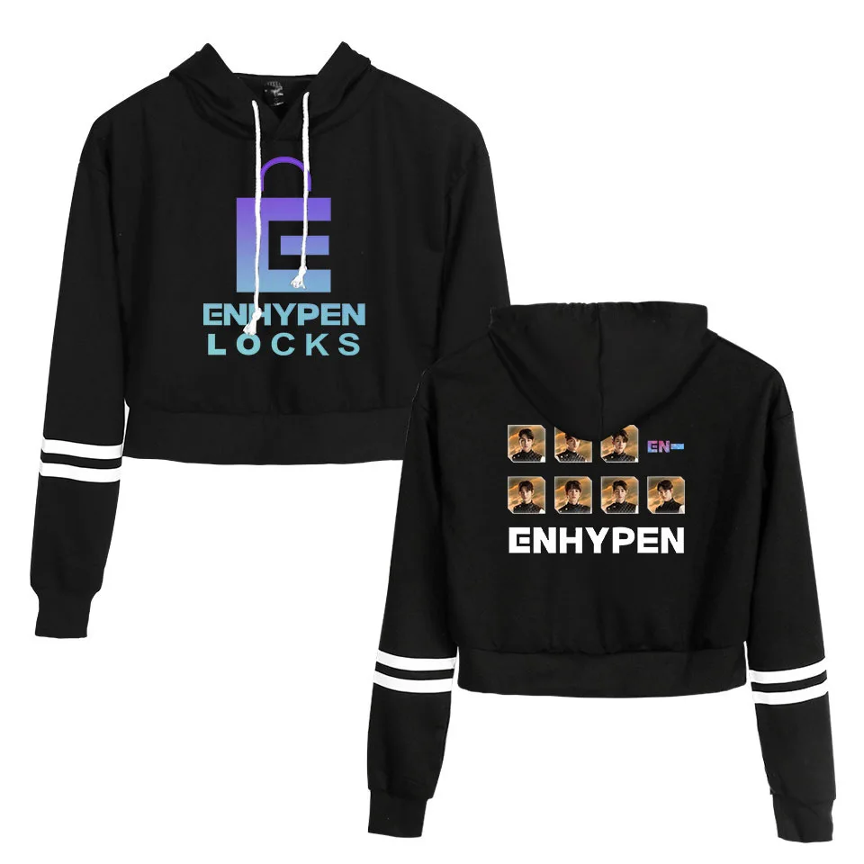 

Укороченные топы с капюшоном в стиле K-POP и ENHYPEN, толстовки в стиле Харадзюку, укороченные топы, пуловер с длинным рукавом, уличная одежда в ст...