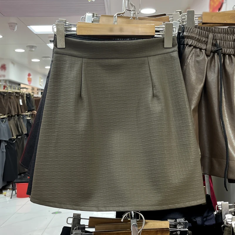 

Кожаная юбка-карго трапециевидная Женская юбка с завышенной талией, облегающая мини-юбка в американском ретро-стиле для женщин, универсальная уличная одежда, Прямая поставка