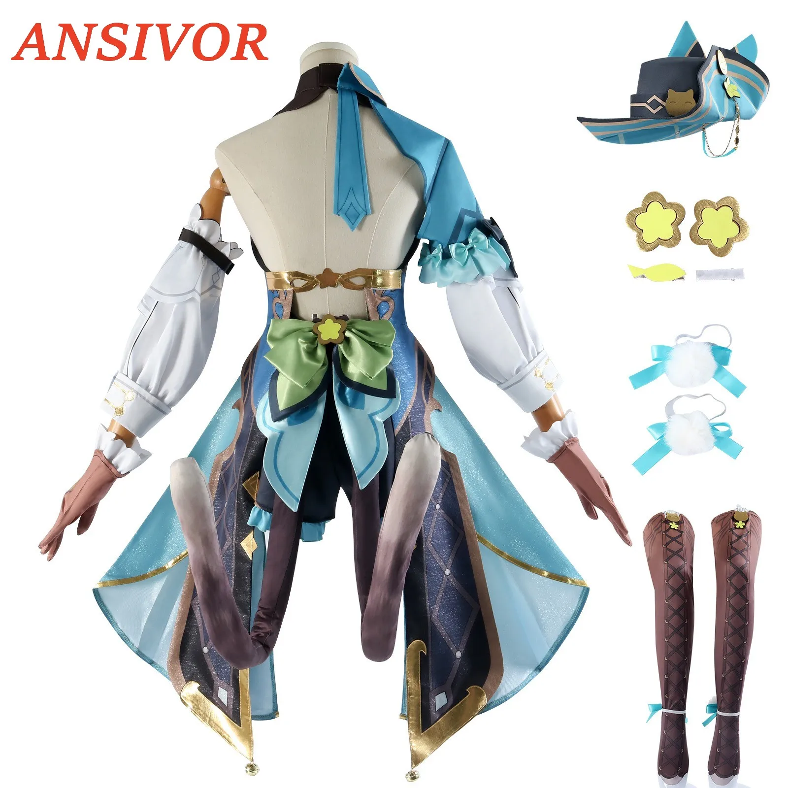 Кирара Косплей Игра Genshinimpact Призрак в сапогах Платье Парик Головные уборы Шляпа