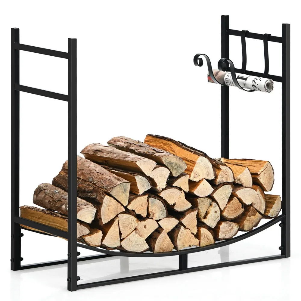 

Gymax 33'' Firewood Rack with Removable Kindling Holder Steel Fireplace Wood