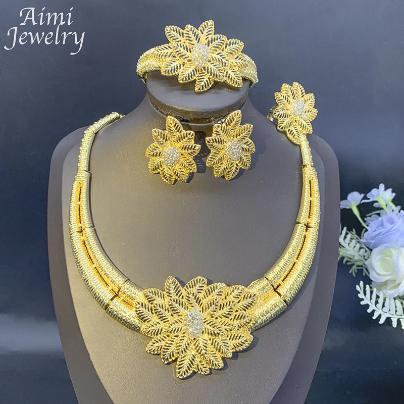 Роскошный комплект ювелирных изделий из 24-каратного золота женское ожерелье