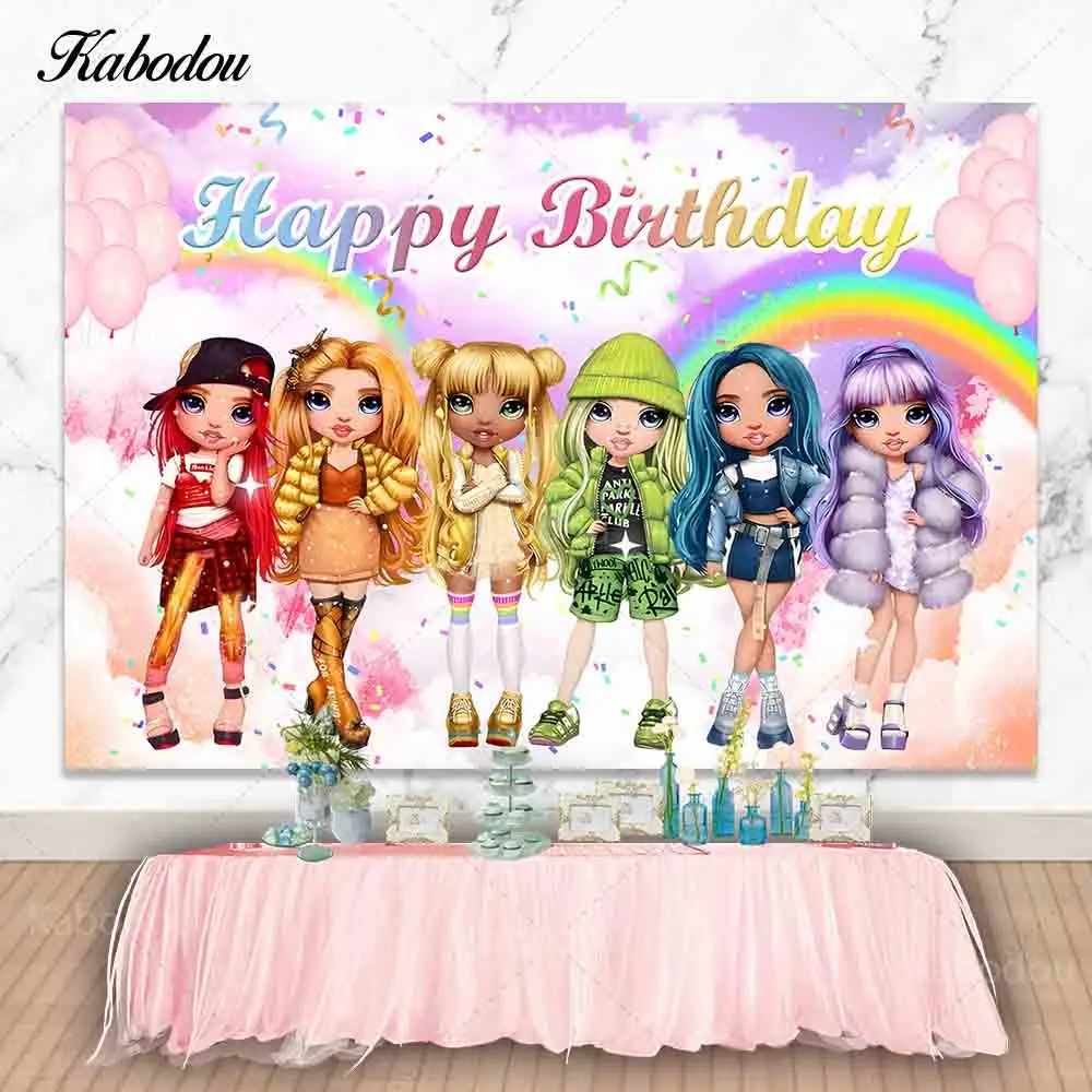 

Kabodou Rainbow High Girl Photography Background Princess Birthday 1st Party Decoration Wall Baby Shower Photo Props Banner