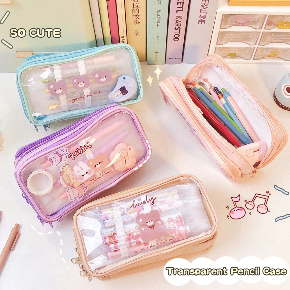 

Милые водонепроницаемые Прозрачные вместительные сумки для хранения канцелярских принадлежностей