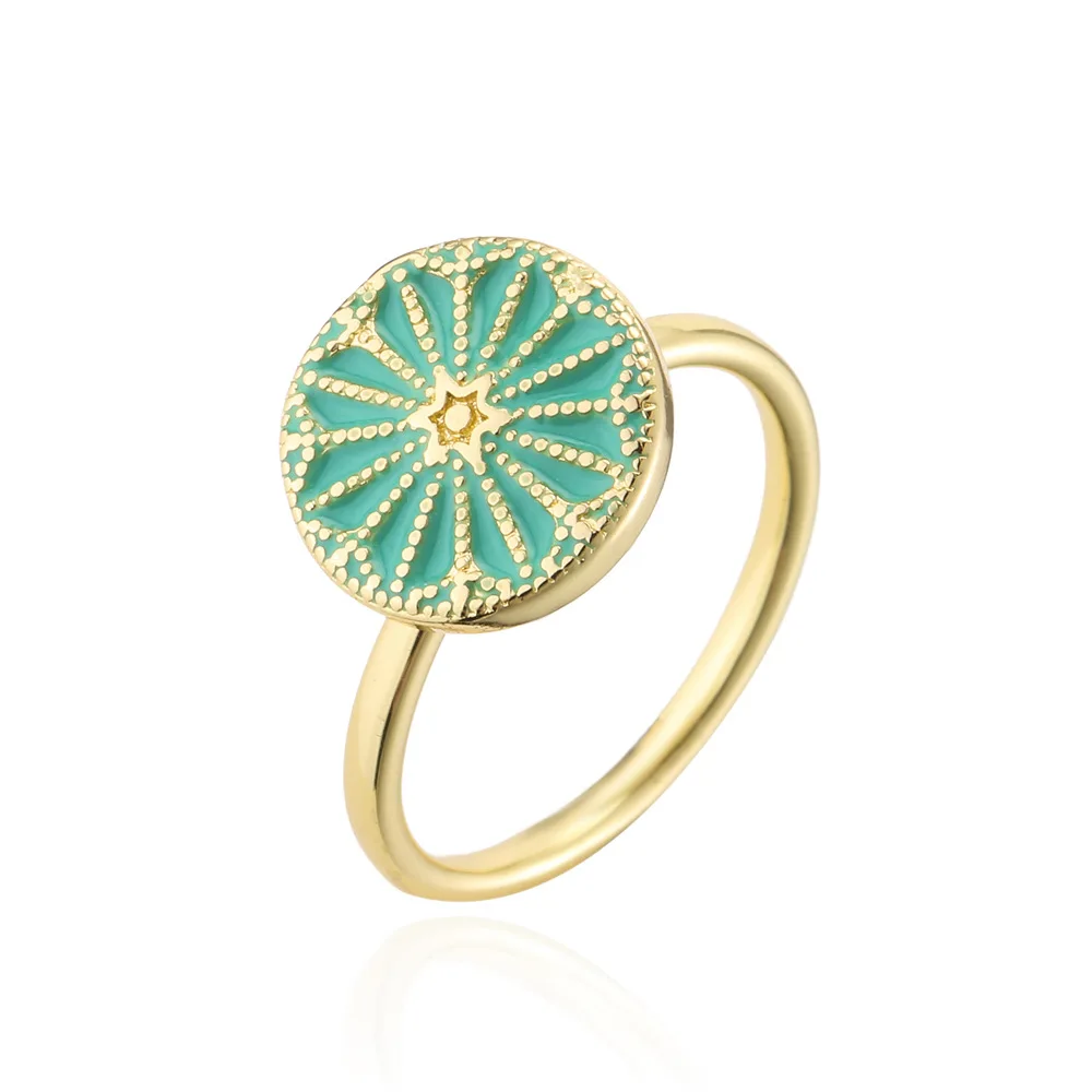 

Elegant Green Enamel Rings Fashion 18K Gold Plated Geometric Charm Jewelry For Women Couple Romantic Finger Ring
