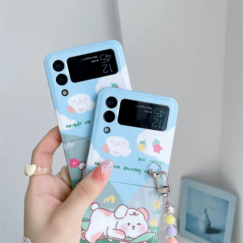 Cartoon Skateboarding Dog Phone Case for Samsung Galaxy Z Flip 4 3 Hard Cover for ZFlip3 Zflip4 Solid Shell Bracket