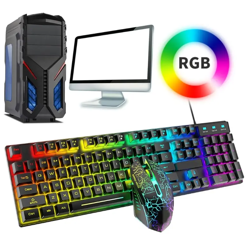 1 Set RGB T6 RGB LED Rainbow Backlight Multimedia Kit USB Wired Gaming Mouse Pad For PC Laptop Game Lovers images - 6