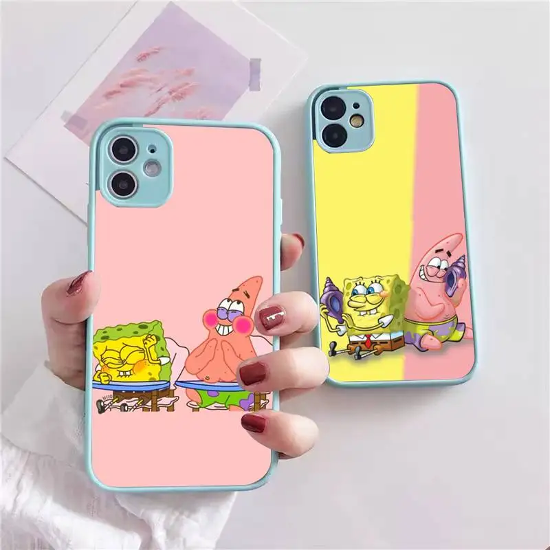 

Cartoon Sponges Cute Bob Phone Case For iphone 13 12 11 xr xs x 7 8 pro max Plain Soft TPU Silicone Clear Case Cover