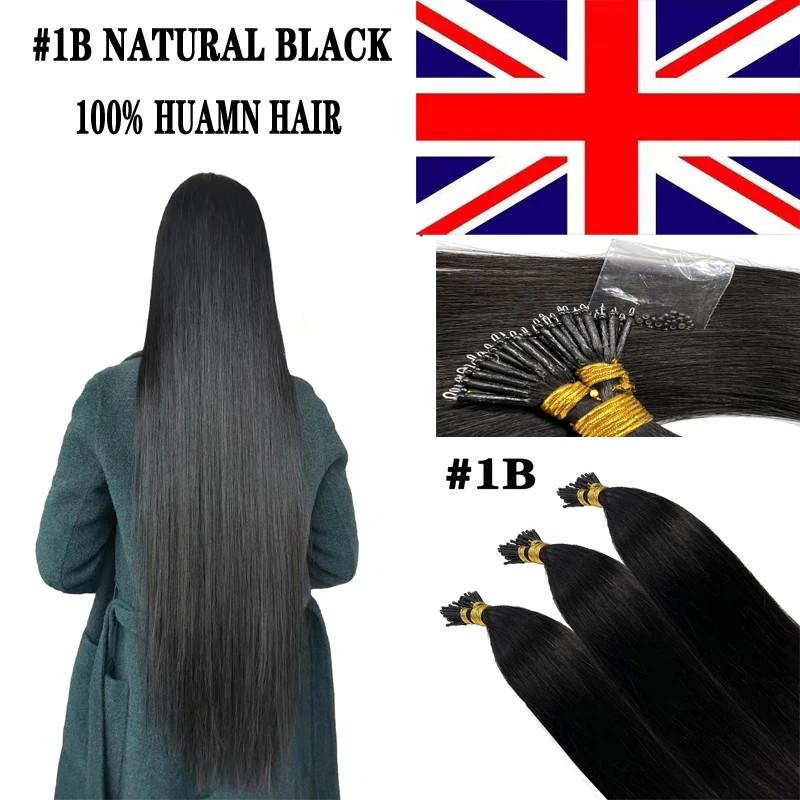 

100% Human Hair Extensions Tip Remy Nano Ring Micro Beads Double Drawn Wigs #1B Natural Black Real Hair Extensions 16"-24" 1G
