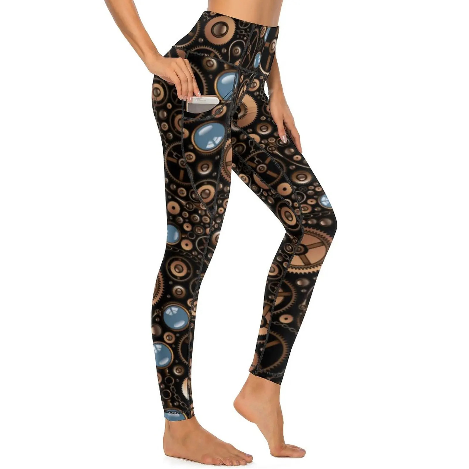 

Vintage Steampunk Leggings Sexy Gears Style High Waist Yoga Pants Aesthetic Stretch Leggins With Pockets Fitness Sport Legging